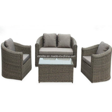 4 PCS Cushioned Wicker Sectional Patio Sofa Furniture Set